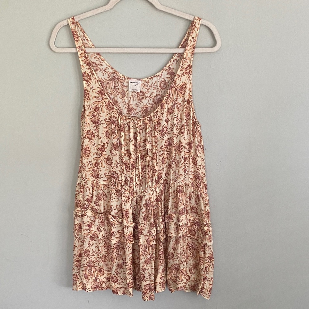 Free People Intimately Cream and Red Floral Tank tunic / dress Size Medium